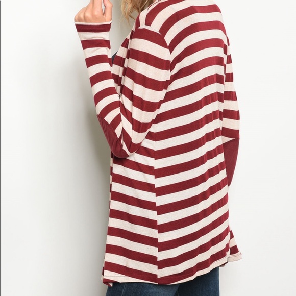 Cream Burgundy Stripes Cardigan - Picture 3 of 3